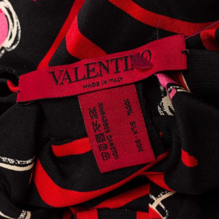 Pre Owned Valentino Black & Red Lipstick Print Silk Turban 