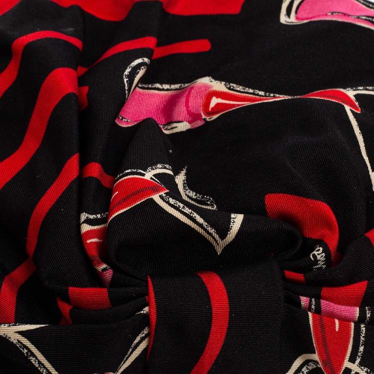 Pre Owned Valentino Black & Red Lipstick Print Silk Turban 