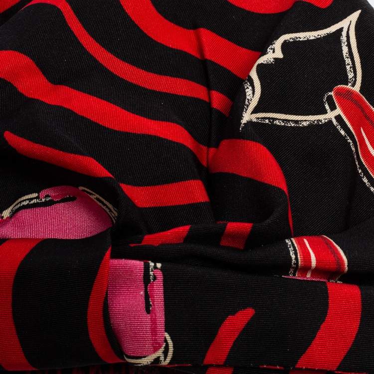 Pre Owned Valentino Black & Red Lipstick Print Silk Turban 