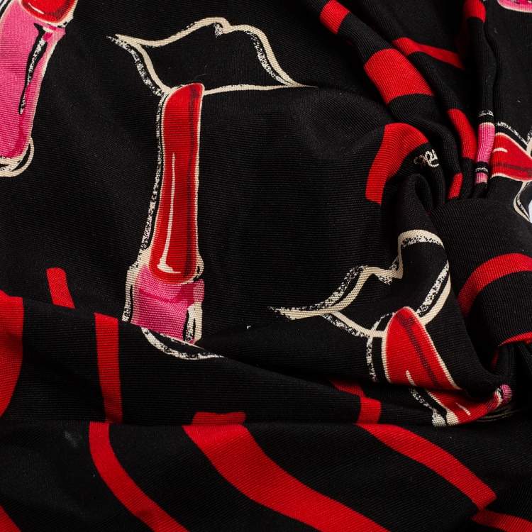 Pre Owned Valentino Black & Red Lipstick Print Silk Turban 