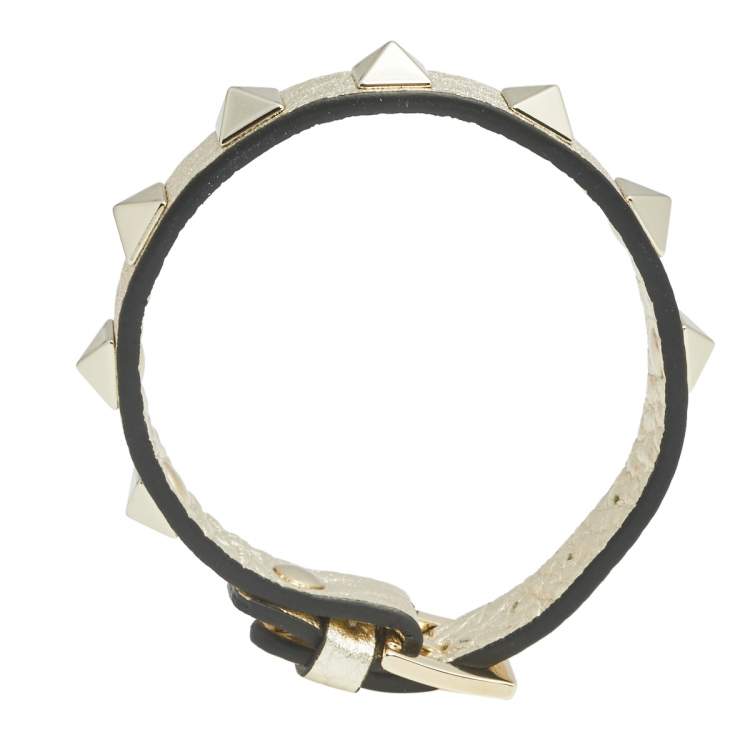 Pre Owned Valentino Gold Leather Rockstud Wrap Bracelet
