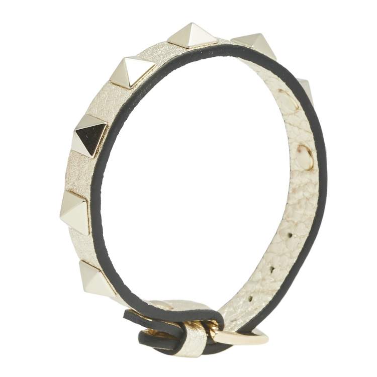 Pre Owned Valentino Gold Leather Rockstud Wrap Bracelet