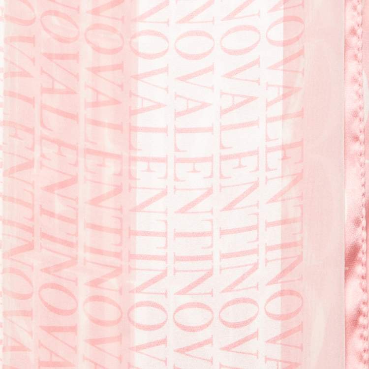 Pre Owned Valentino Pink & White Logo Print Silk Scarf