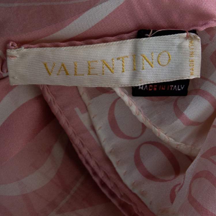 Pre Owned Valentino Pink & White Logo Print Silk Scarf
