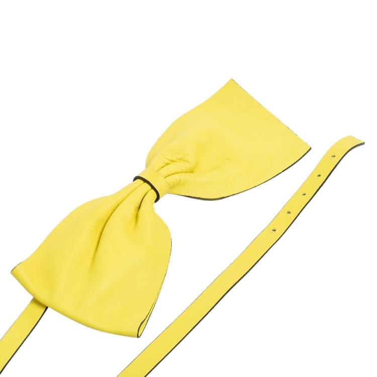 Pre Owned Valentino Yellow Leather Oversized Bow Belt 80 CM