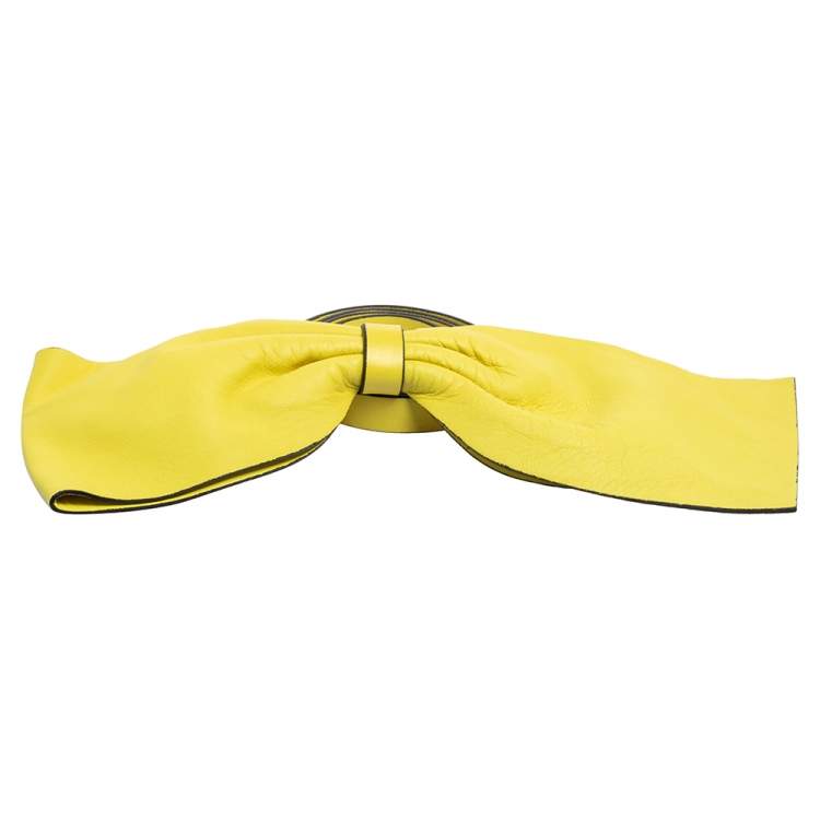 Pre Owned Valentino Yellow Leather Oversized Bow Belt 80 CM