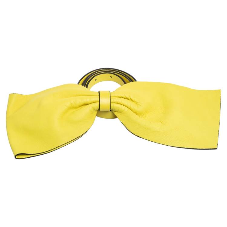 Pre Owned Valentino Yellow Leather Oversized Bow Belt 80 CM