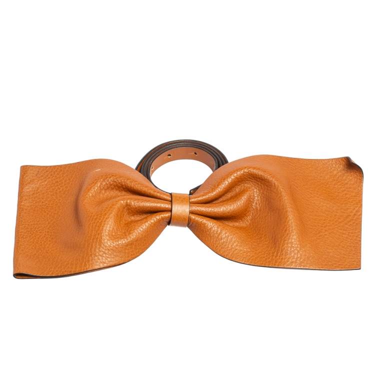 Pre Owned Valentino Brown Leather Bow Waist Belt 80CM