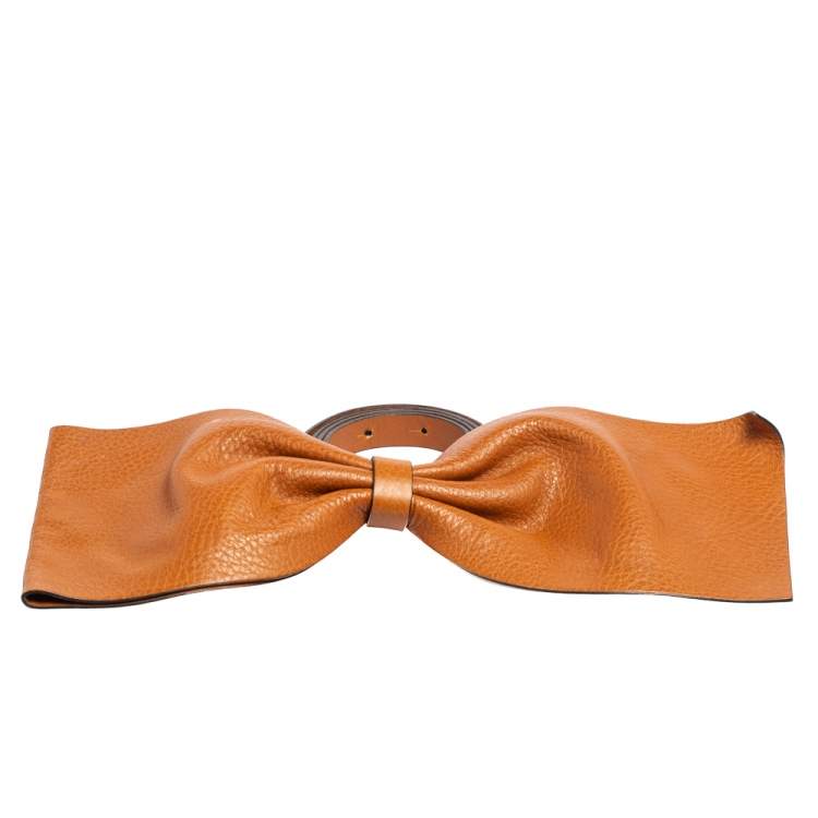 Pre Owned Valentino Brown Leather Bow Waist Belt 80CM