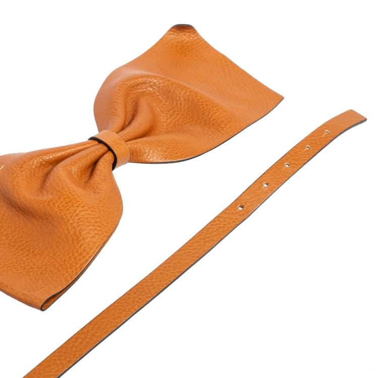 Pre Owned Valentino Brown Leather Bow Waist Belt 80CM