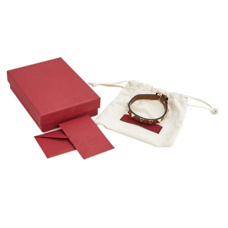 Pre Owned Valentino Brown Leather Rockstud Wrap Bracelet 