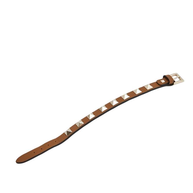 Pre Owned Valentino Brown Leather Rockstud Wrap Bracelet 