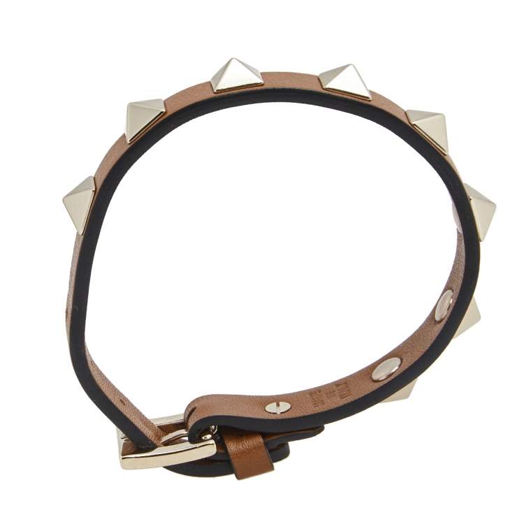 Pre Owned Valentino Brown Leather Rockstud Wrap Bracelet 