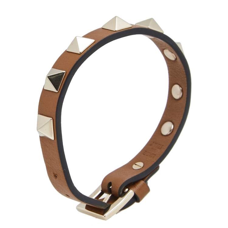 Pre Owned Valentino Brown Leather Rockstud Wrap Bracelet 