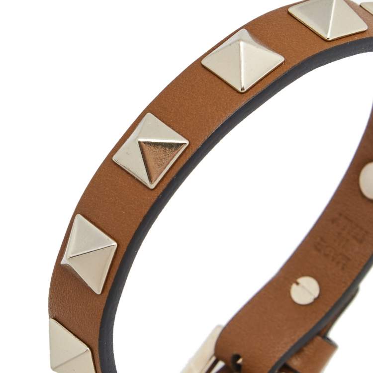 Pre Owned Valentino Brown Leather Rockstud Wrap Bracelet 