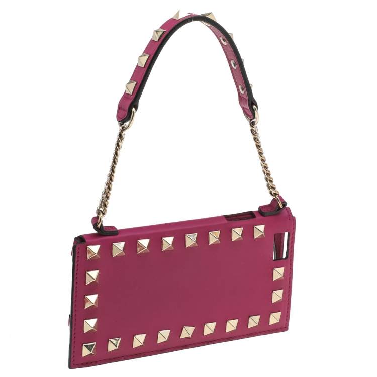 Pre Owned Valentino Pink Leather Rockstud  Wristlet Phone Case
