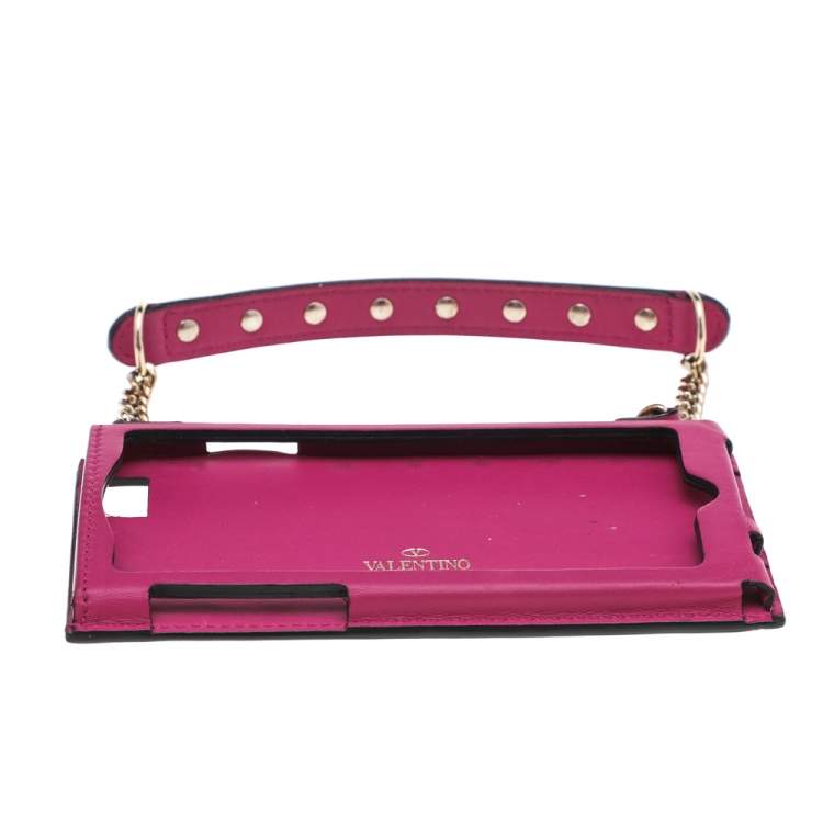 Pre Owned Valentino Pink Leather Rockstud  Wristlet Phone Case