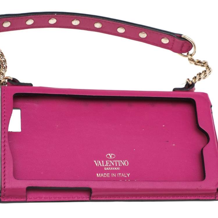 Pre Owned Valentino Pink Leather Rockstud  Wristlet Phone Case