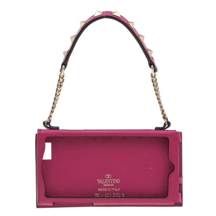 Pre Owned Valentino Pink Leather Rockstud  Wristlet Phone Case