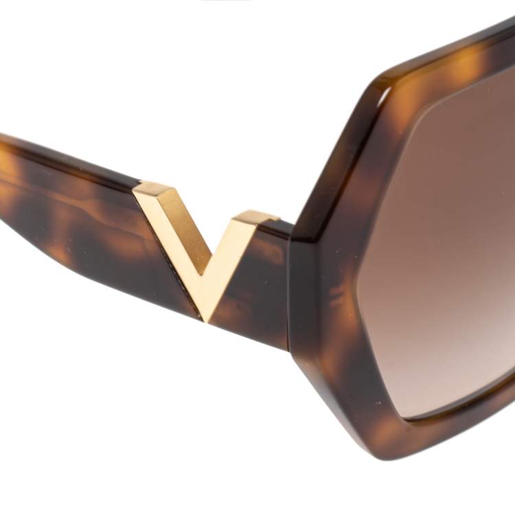 Pre Owned Valentino Brown Havana VA 4053 Geometric Gradient Sunglasses