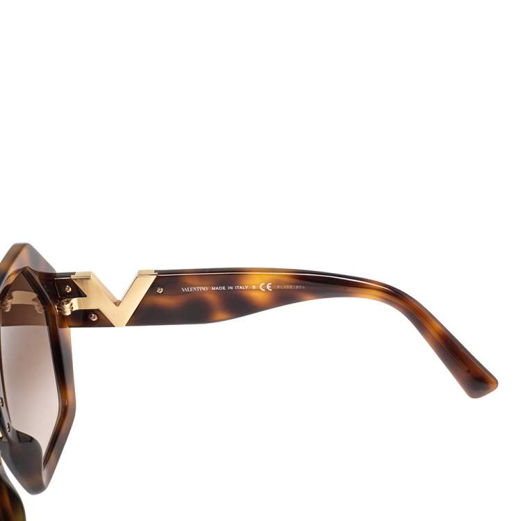 Pre Owned Valentino Brown Havana VA 4053 Geometric Gradient Sunglasses