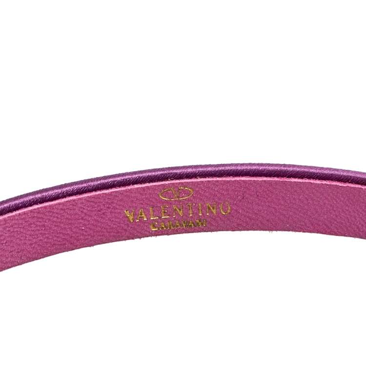 مملوكة مسبقًا Valentino Pink Satin Crystals Gold Tone Metal Hair Band