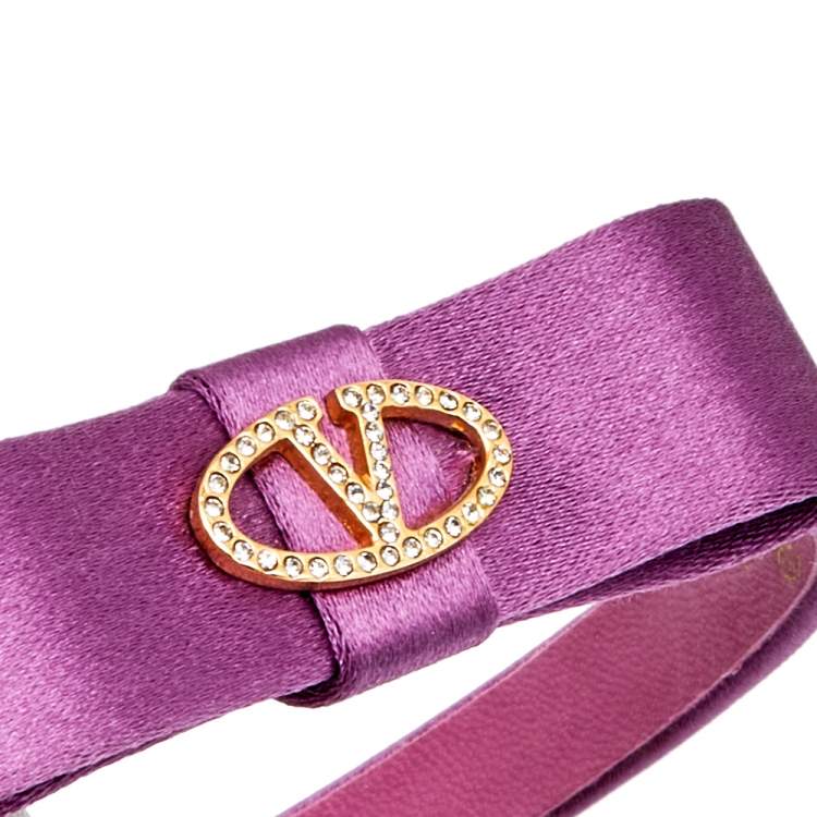 مملوكة مسبقًا Valentino Pink Satin Crystals Gold Tone Metal Hair Band