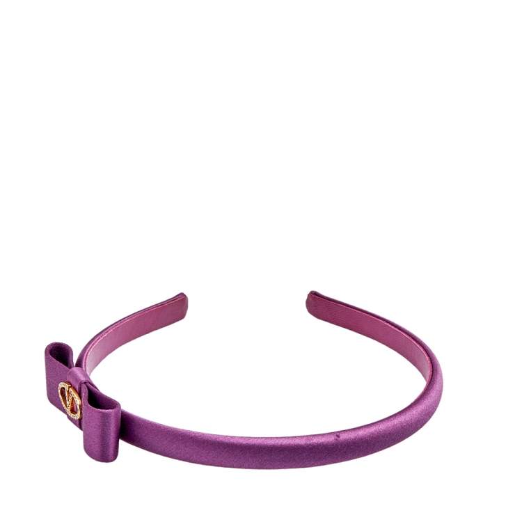مملوكة مسبقًا Valentino Pink Satin Crystals Gold Tone Metal Hair Band