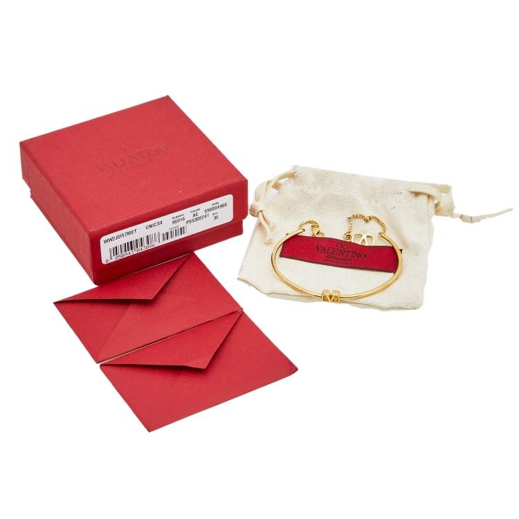 Pre Owned Valentino VLogo Gold Tone Cuff Bracelet