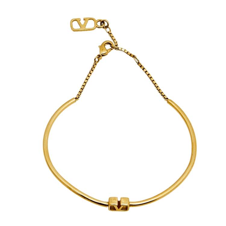Pre Owned Valentino VLogo Gold Tone Cuff Bracelet