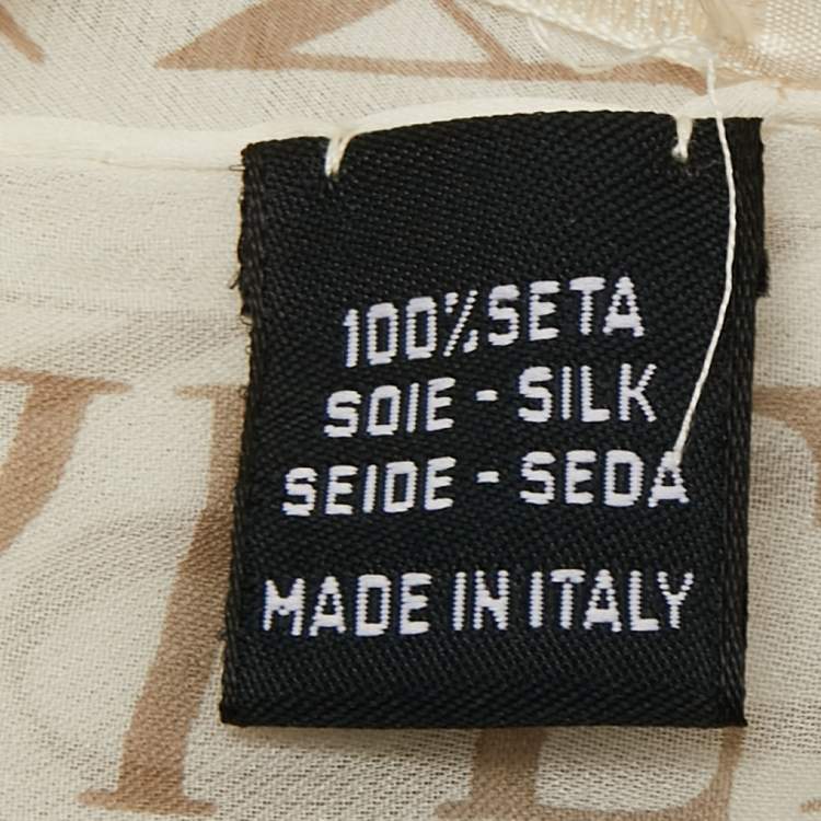 Pre Owned Valentino Beige Logo Printed Silk Scarf 
