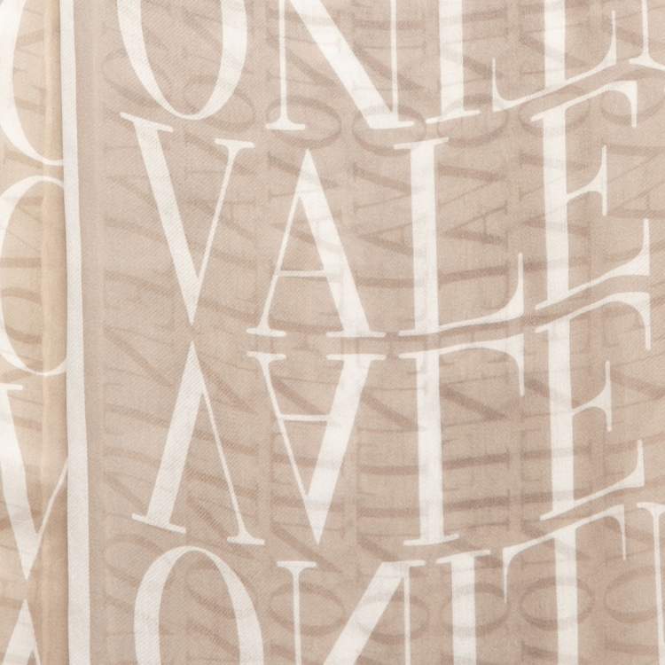 Pre Owned Valentino Beige Logo Printed Silk Scarf 