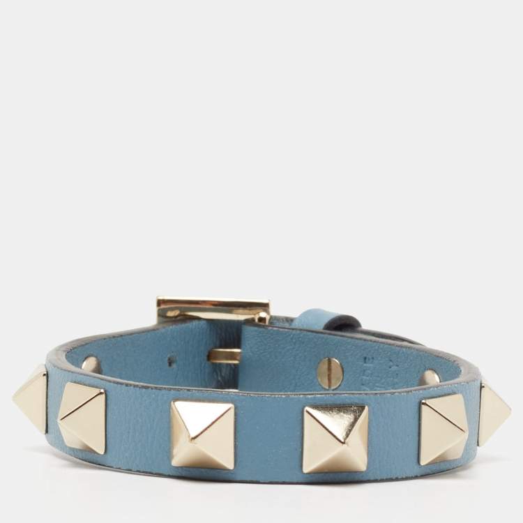 Pre Owned Valentino Blue Leather Rockstud Wrap Bracelet