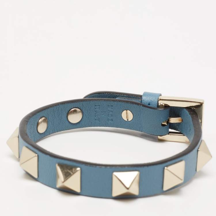 Pre Owned Valentino Blue Leather Rockstud Wrap Bracelet