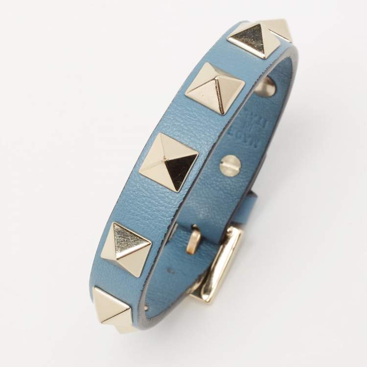 Pre Owned Valentino Blue Leather Rockstud Wrap Bracelet