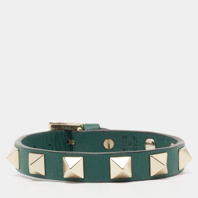 Pre Owned Valentino Green Leather Rockstud Bracelet