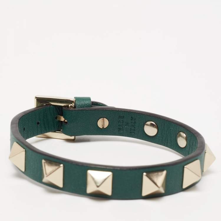 Pre Owned Valentino Green Leather Rockstud Bracelet