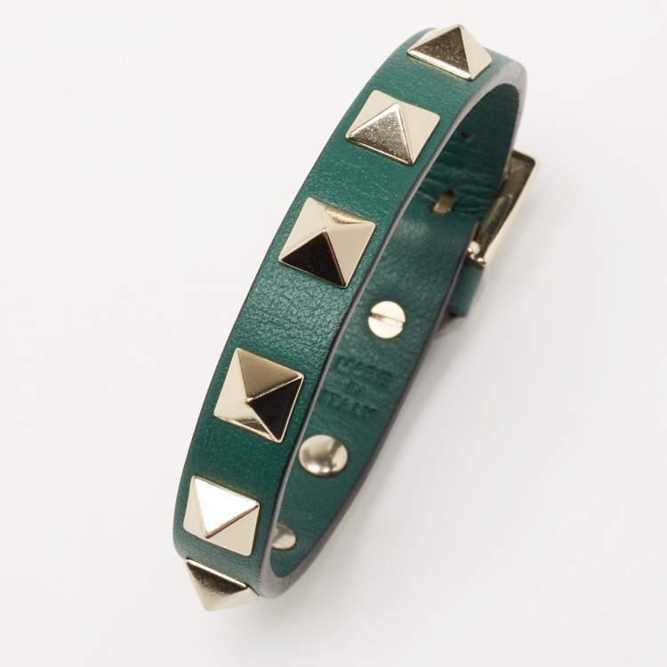 Pre Owned Valentino Green Leather Rockstud Bracelet