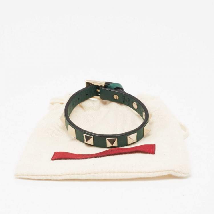 Pre Owned Valentino Green Leather Rockstud Bracelet