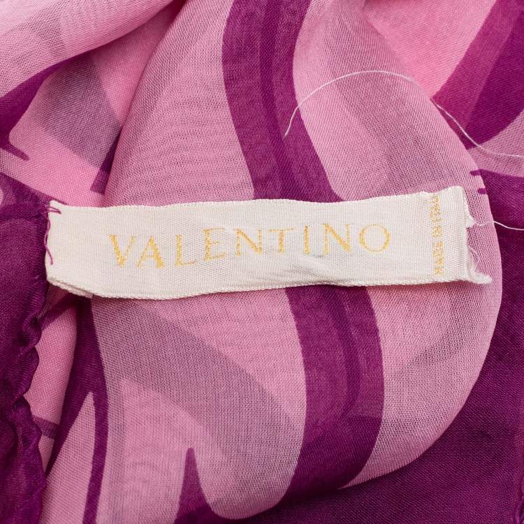 Pre Owned Valentino Purple & Pink Logo Printed Silk Scarf 