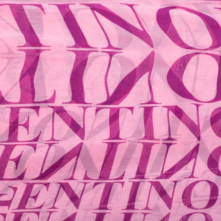 Pre Owned Valentino Purple & Pink Logo Printed Silk Scarf 
