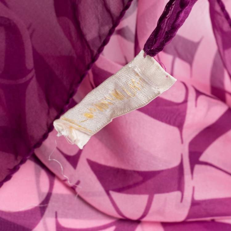 Pre Owned Valentino Purple & Pink Logo Printed Silk Scarf 