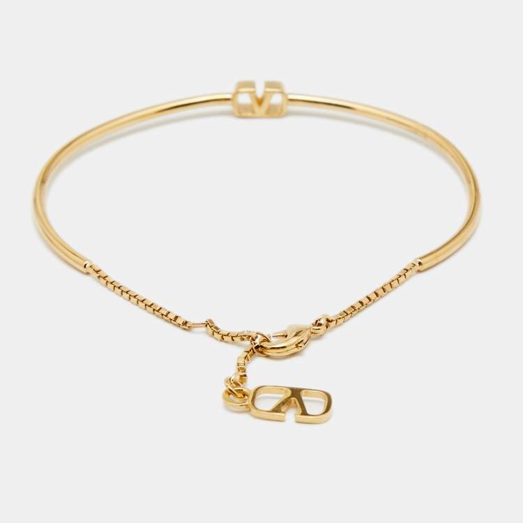 Pre Owned Valentino VLogo Gold Tone Cuff Bracelet