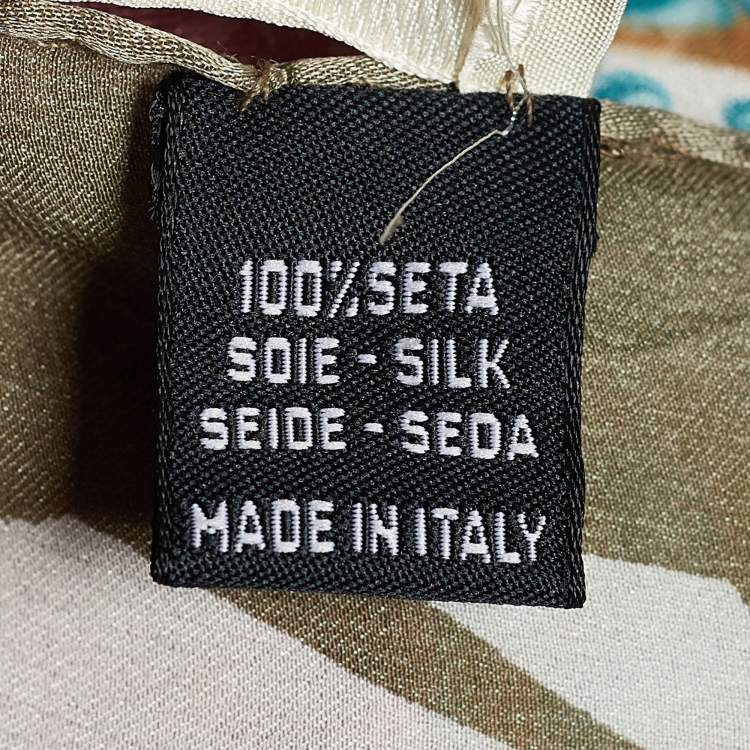 Pre Owned Valentino Olive Green Printed Silk Satin Scarf