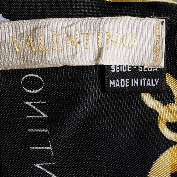 Pre Owned Valentino Black & Gold Chain Link Print Silk Scarf