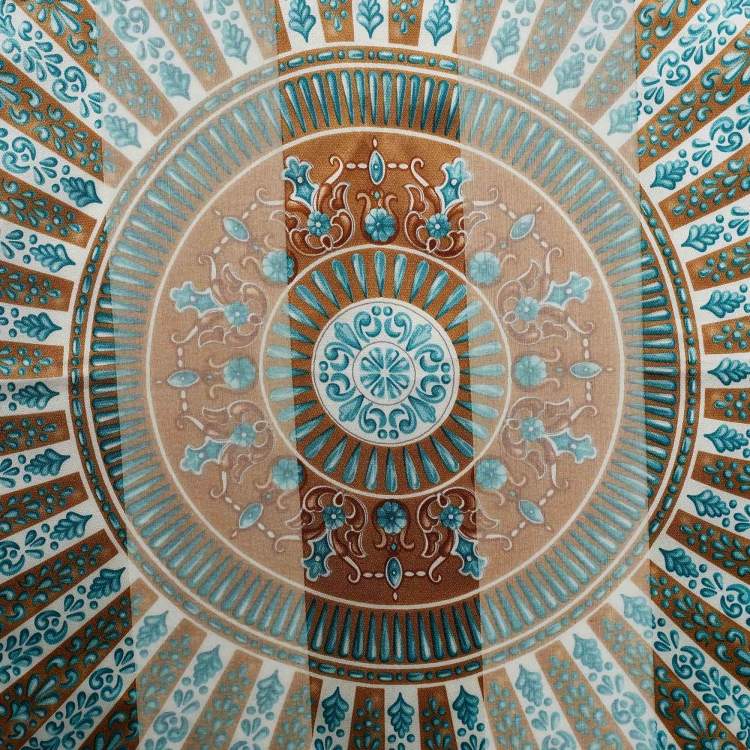 Pre Owned Valentino Blue & Brown Printed Silk Scarf