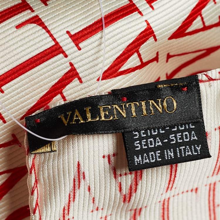 Pre Owned Valentino Red Logo Print Silk Stole