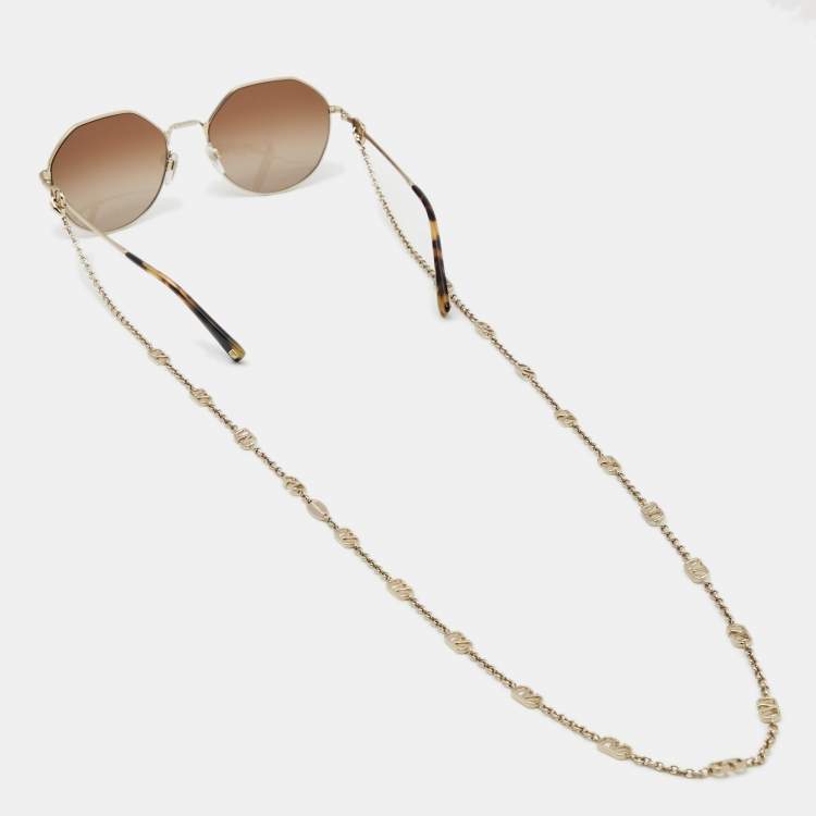 مملوكة مسبقًا Valentino Gold Tone/ Brown Gradient VA 2043 V Logo Chain Sunglasses