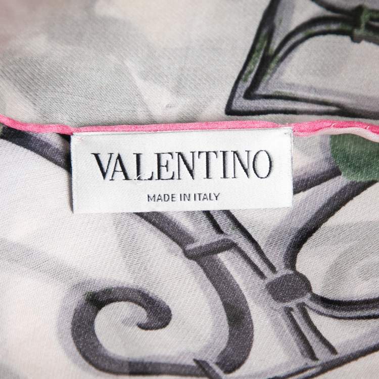 Pre Owned Valentino Pale Pink Floral Print Silk Scarf