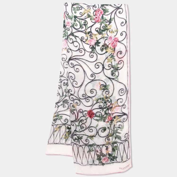 Pre Owned Valentino Pale Pink Floral Print Silk Scarf